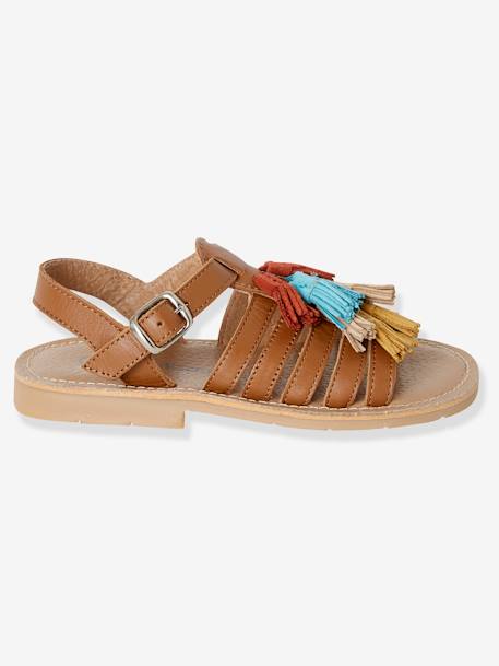 Leren sandalen voor meisjes COGNAC+ROZE+ZILVER - vertbaudet enfant 