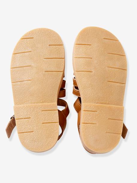 Sandales fille en cuir ARGENT+COGNAC+ROSE - vertbaudet enfant 