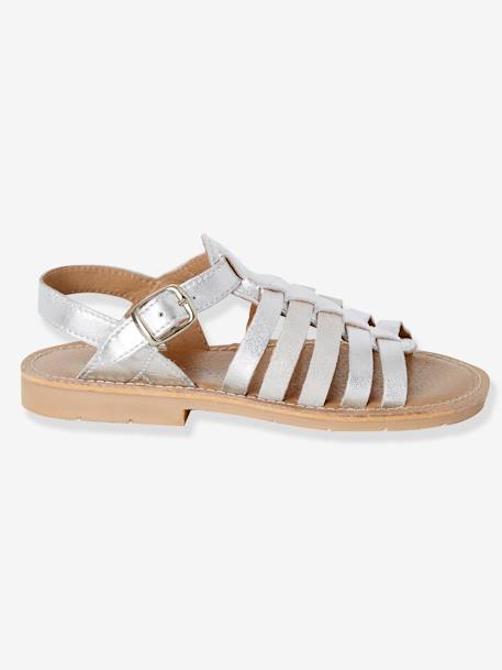 Sandales fille en cuir ARGENT+COGNAC+ROSE - vertbaudet enfant 