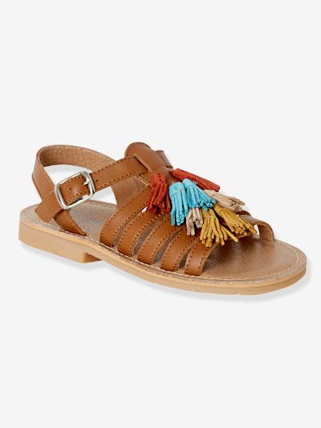 Leren sandalen voor meisjes COGNAC+ROZE+ZILVER - vertbaudet enfant 