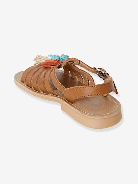 Leren sandalen voor meisjes COGNAC+ROZE+ZILVER - vertbaudet enfant 