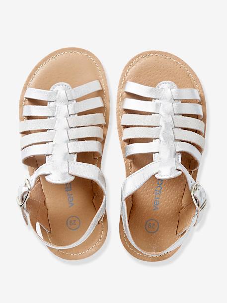 Sandales fille en cuir ARGENT+COGNAC+ROSE - vertbaudet enfant 