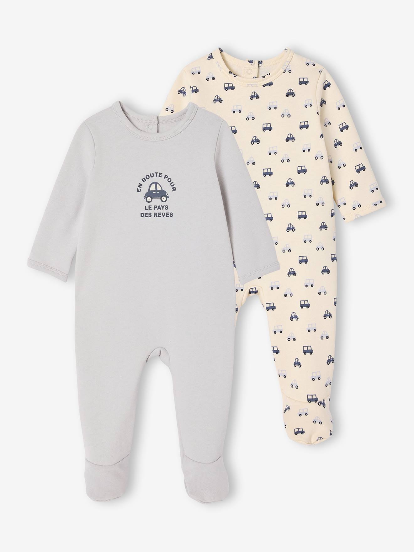 Vertbaudet Set Van 2 Babyslaappakje Voor Pasgeborenen In Fleece "auto's" Bleekblauw