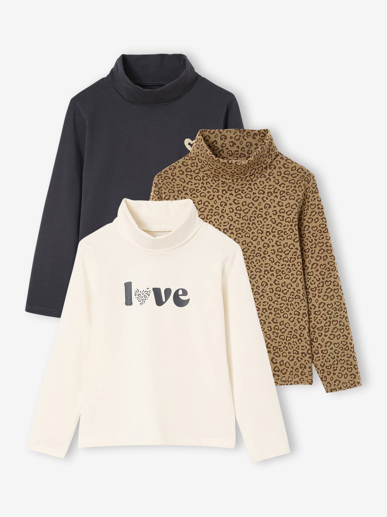 Vertbaudet Set Van 3 T-shirts Met Rolkraag Voor Meisjes Ecru