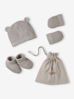 Baby-Babyset muts, wanten en sloffen van biologisch katoen en zijn aanpasbare pochon