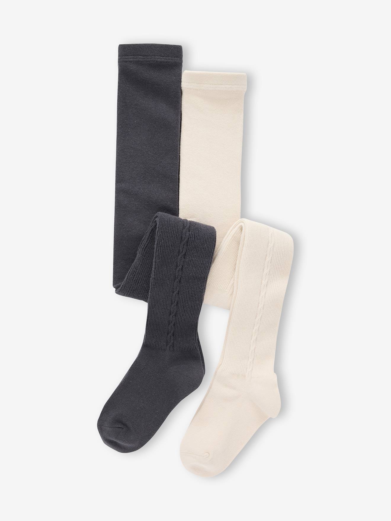 Vertbaudet Set Van 2 Panty's Meisje Kabelmotief Antraciet