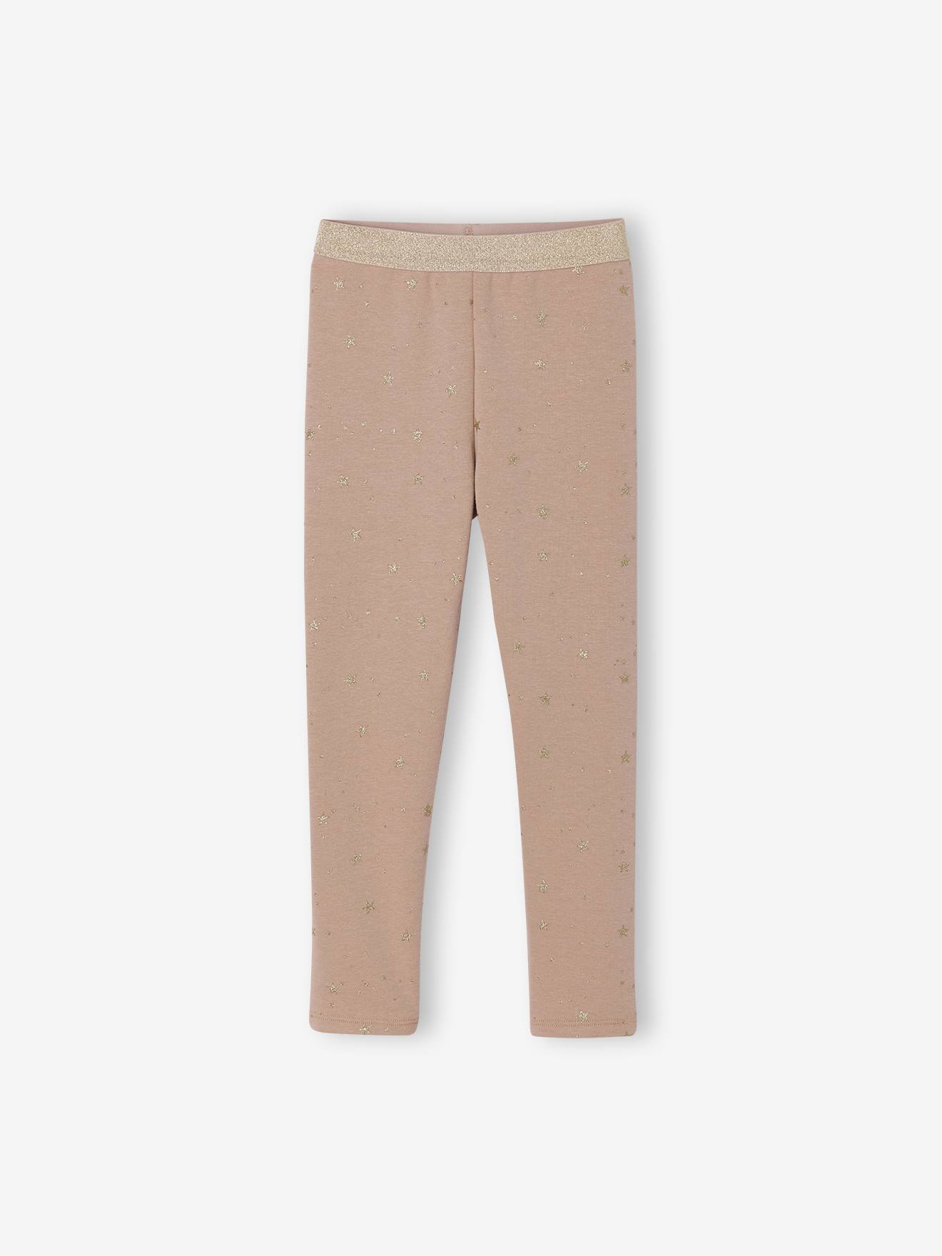 Vertbaudet Gevoerde Meisjes Legging Van Fleece Met Een Print Van Glinsterende Sterren Mokka