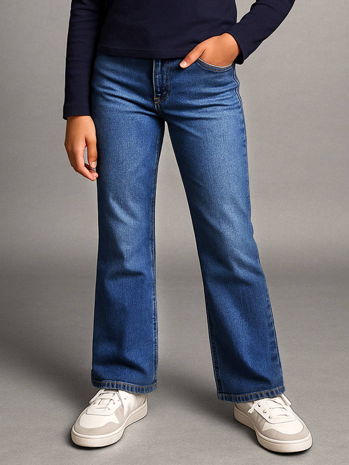 Flare Jeans Voor Meisjes Jonen Middenblauw