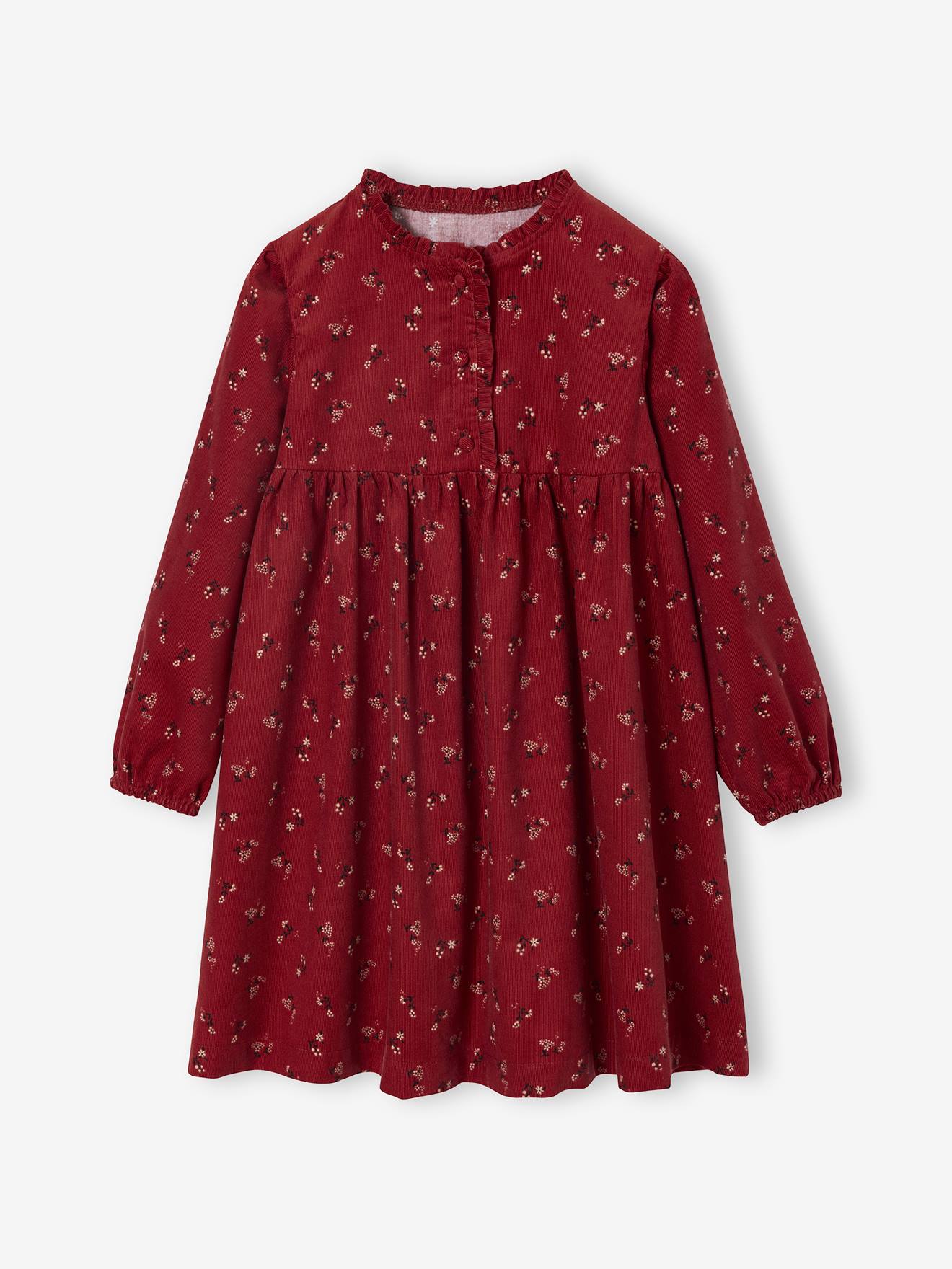 Vertbaudet Jurk In Fluweel / Velours Met Print Voor Meisjes Terracottategel