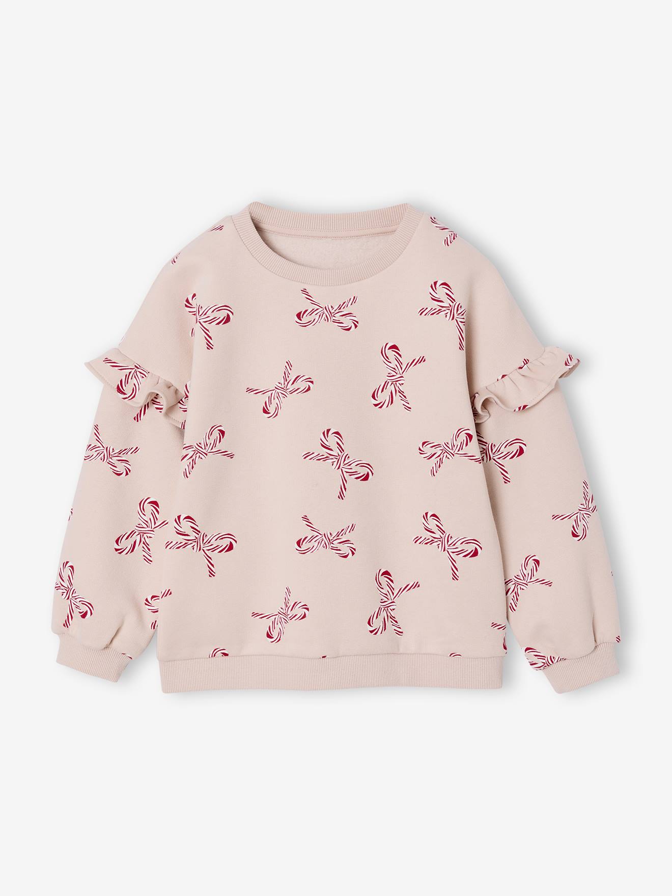 Vertbaudet Kersttrui Met Glitterhartjes En Mouwen Met Ruches Voor Meisjes Roze (poederkleur)