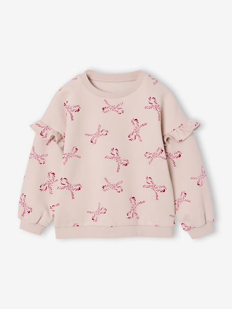 Fille-Pull, gilet, sweat-Sweat-Sweat fille noël coeurs pailletés manches volantées