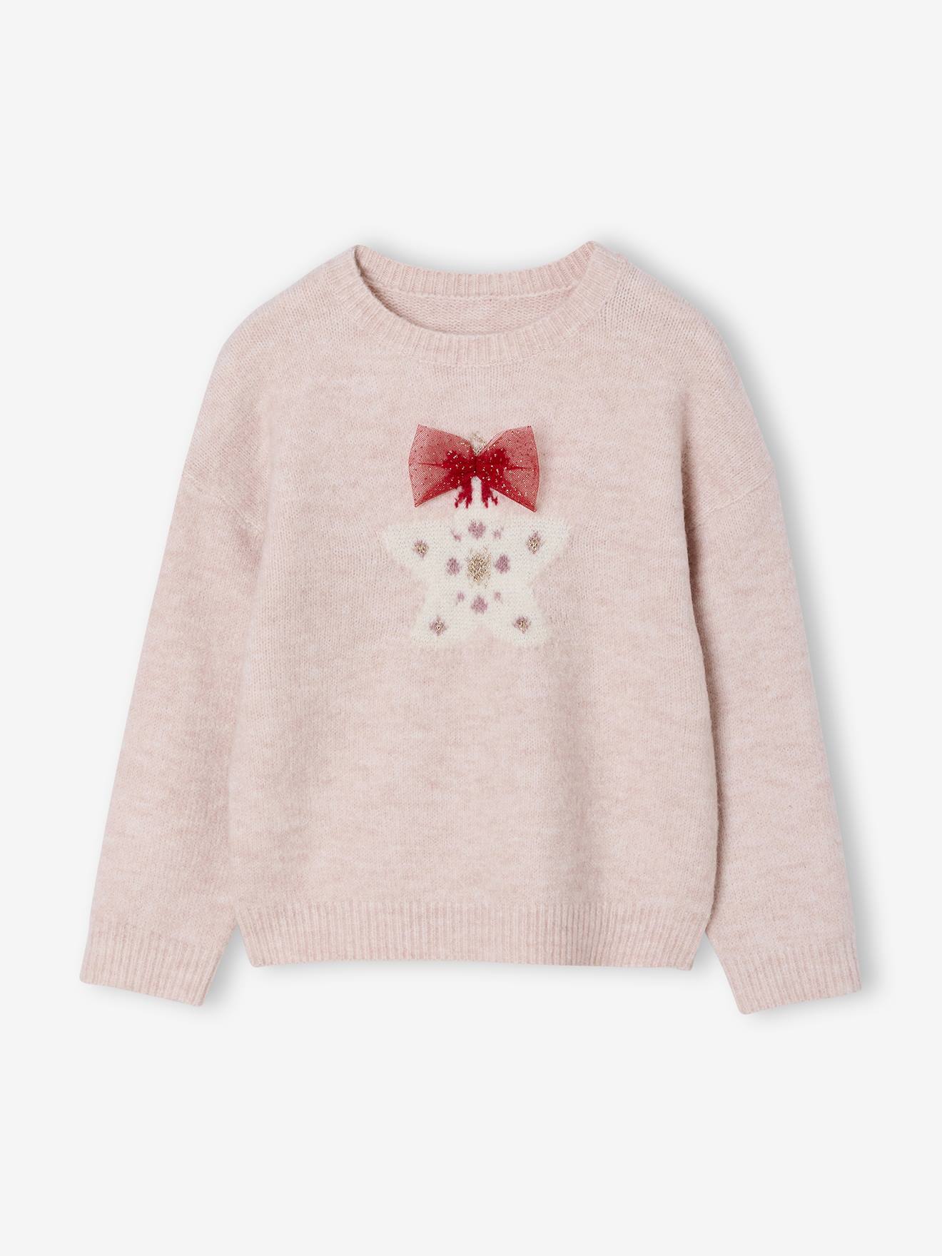 Vertbaudet Kerst Trui Voor Meisjes Met Glinsterende Vallende Ster Roze (poederkleur)