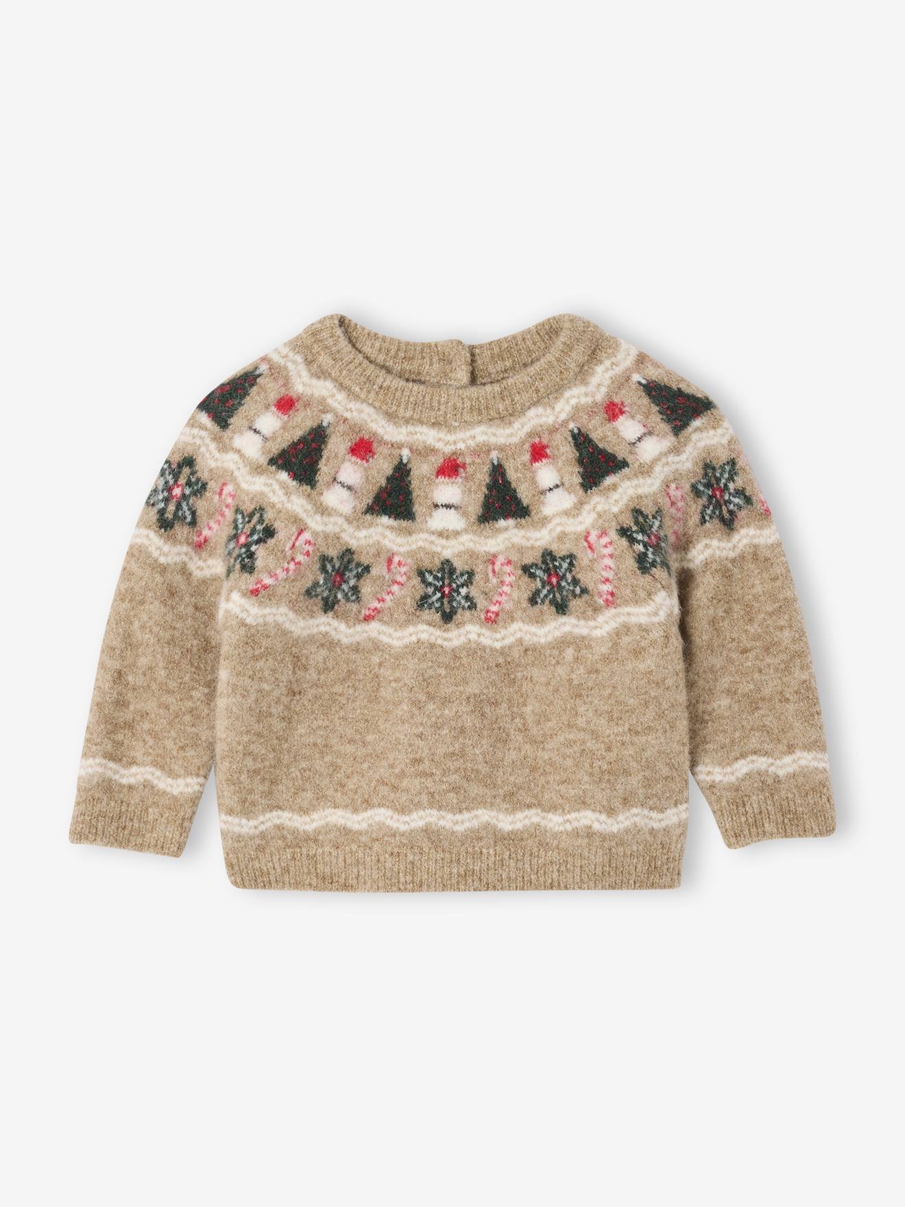 Vertbaudet Jacquard Kersttrui Voor Babyjongens Gemêleerd Beige