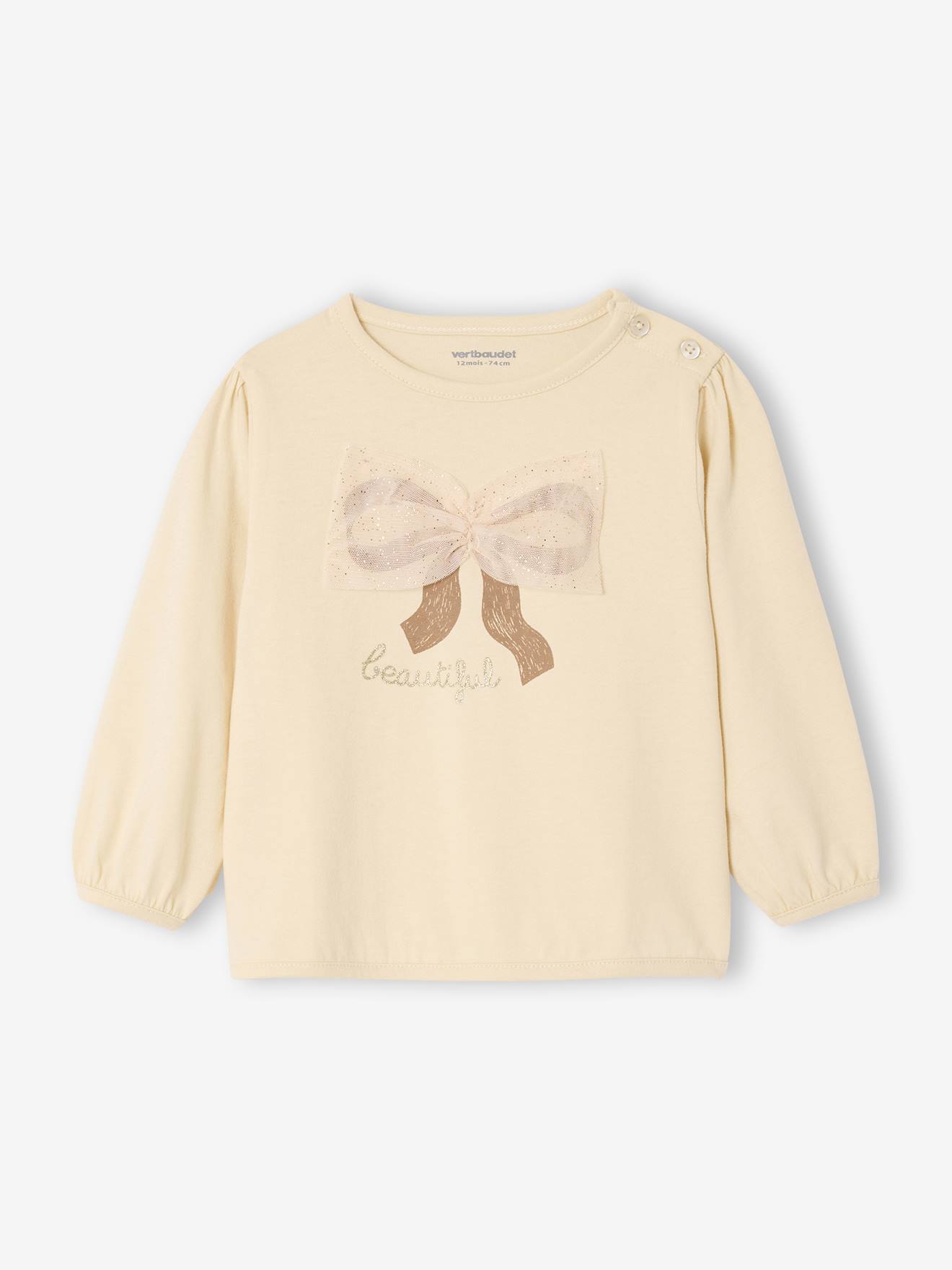 Vertbaudet T-shirt Baby Met Lange Mouwen En Tule Strik Vanille