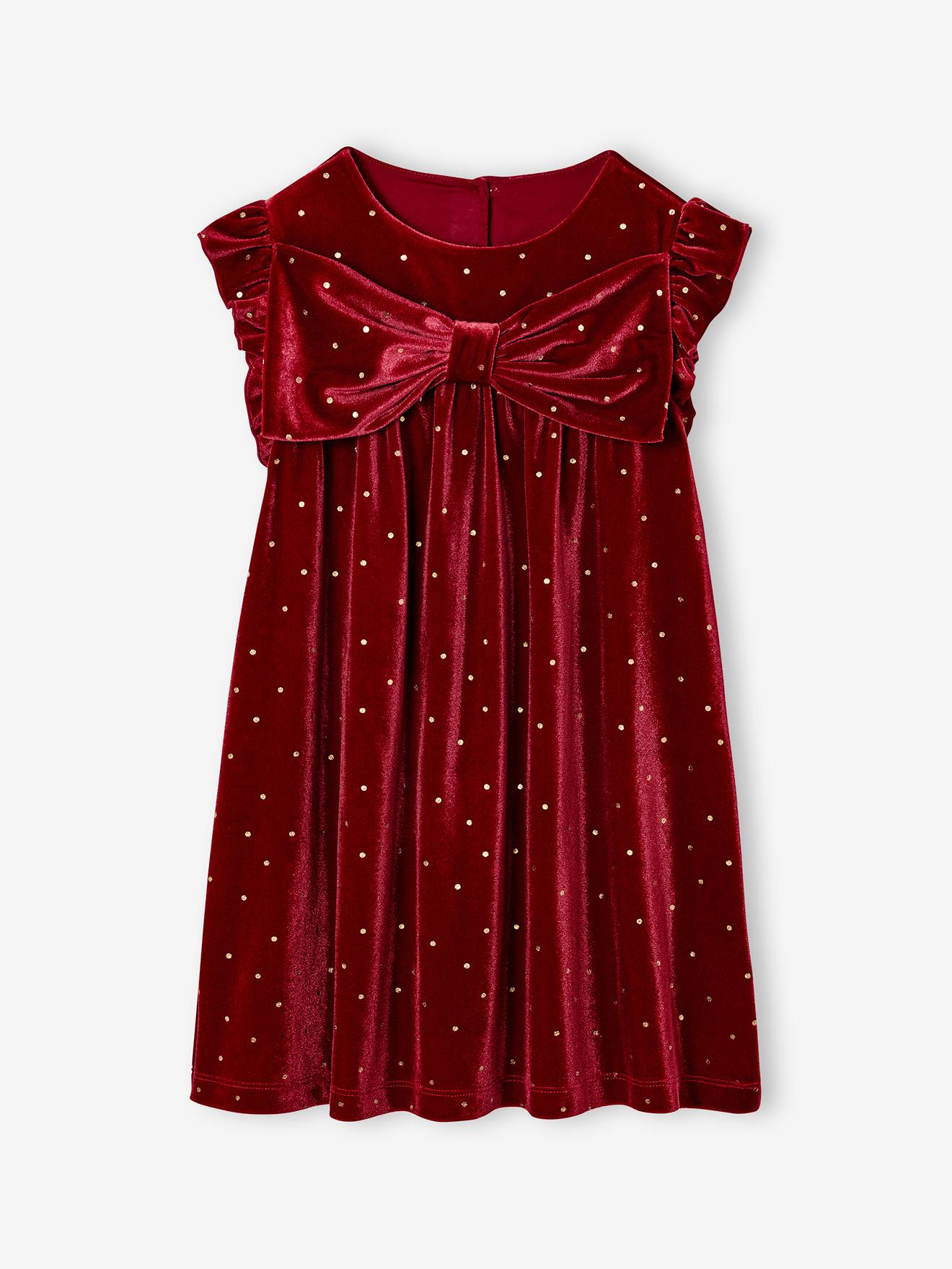 Vertbaudet Kerstjurk Voor Meisjes Met Gladde Fluwelen Strik Rood