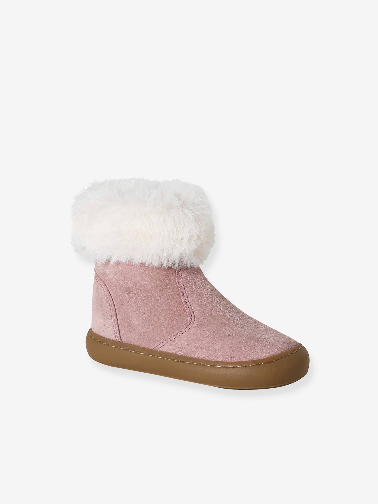 Gevoerde en geritste leren boots voor babymeisjes oudroze