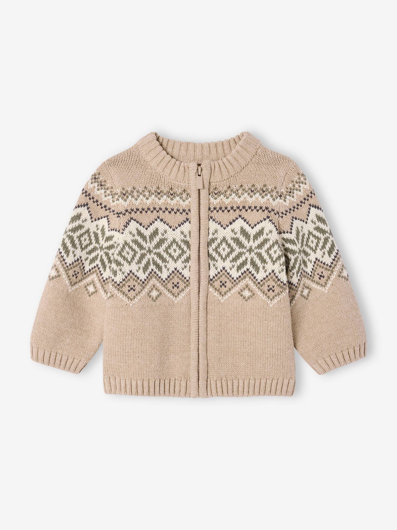 Vertbaudet Babyvestje Met Rits Van Jacquard Gebreid Gemêleerd Beige