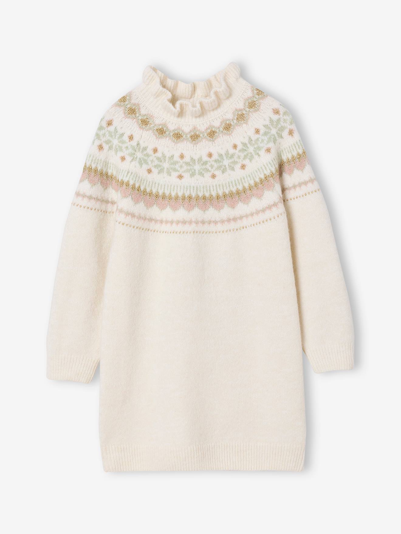 Vertbaudet Jacquard Jurk In Tricot Voor Meisjes Ecru