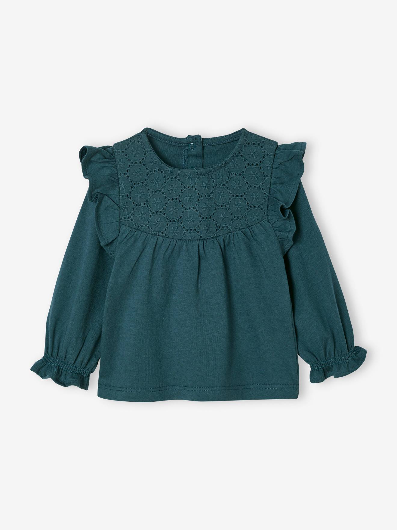Vertbaudet Geborduurde T-shirt Baby Met Lange Mouwen Groenblauw