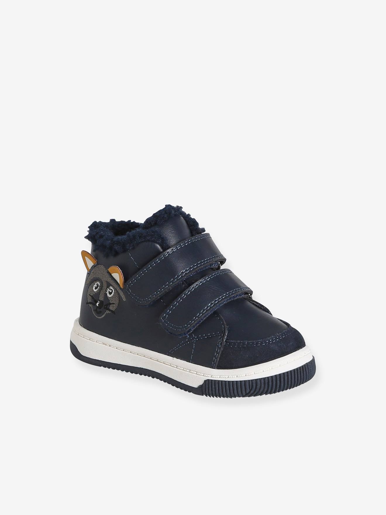 Vertbaudet Gevoerde Synthetische Baskets Voor Babyjongens Met Klittenband Marineblauw