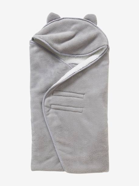 Plaid Bebe A Capuche En Microfibre Double Polaire Gris Puericulture