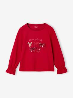 Tee-shirt fille noël noeud et détails glitter manches longues  - vertbaudet enfant