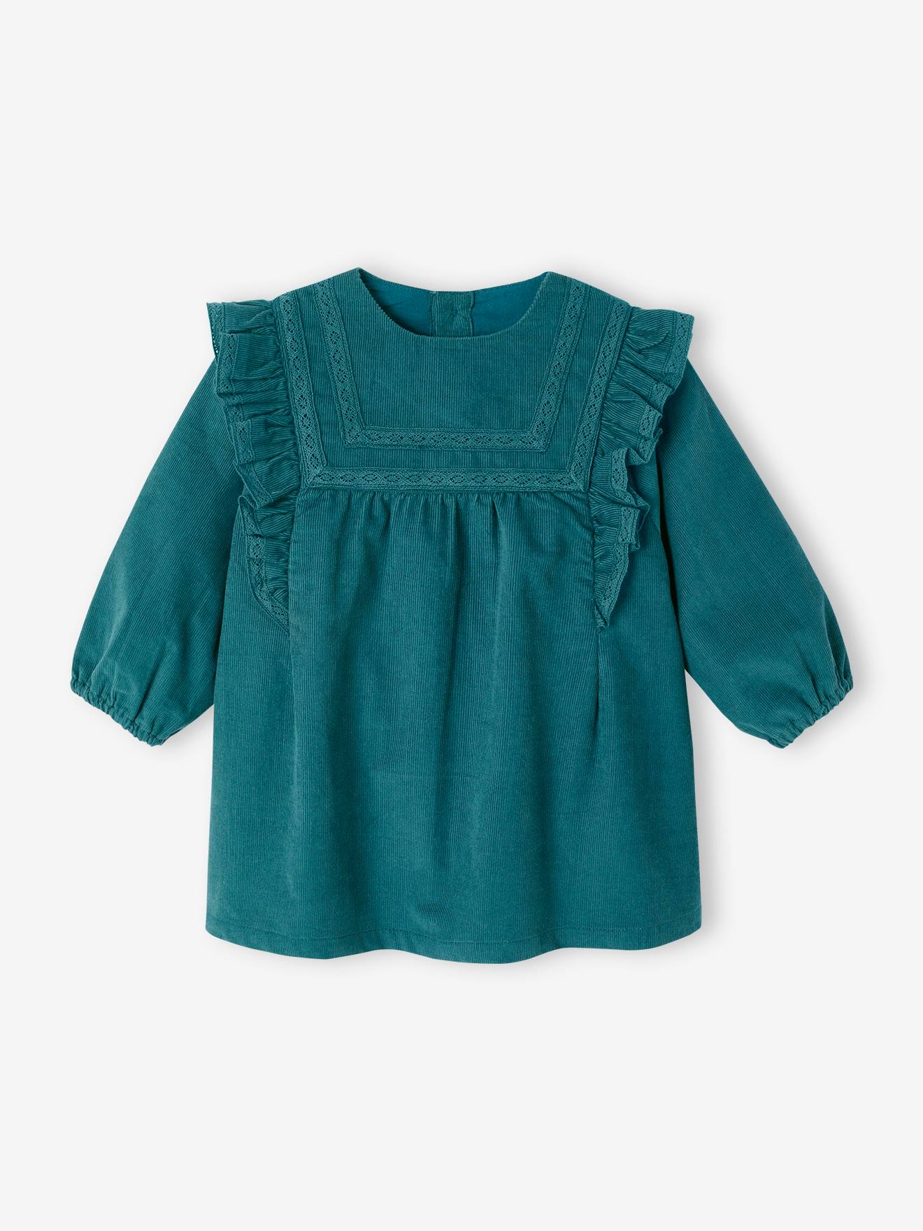 Vertbaudet Babyjurk In Ribfluweel Groenblauw
