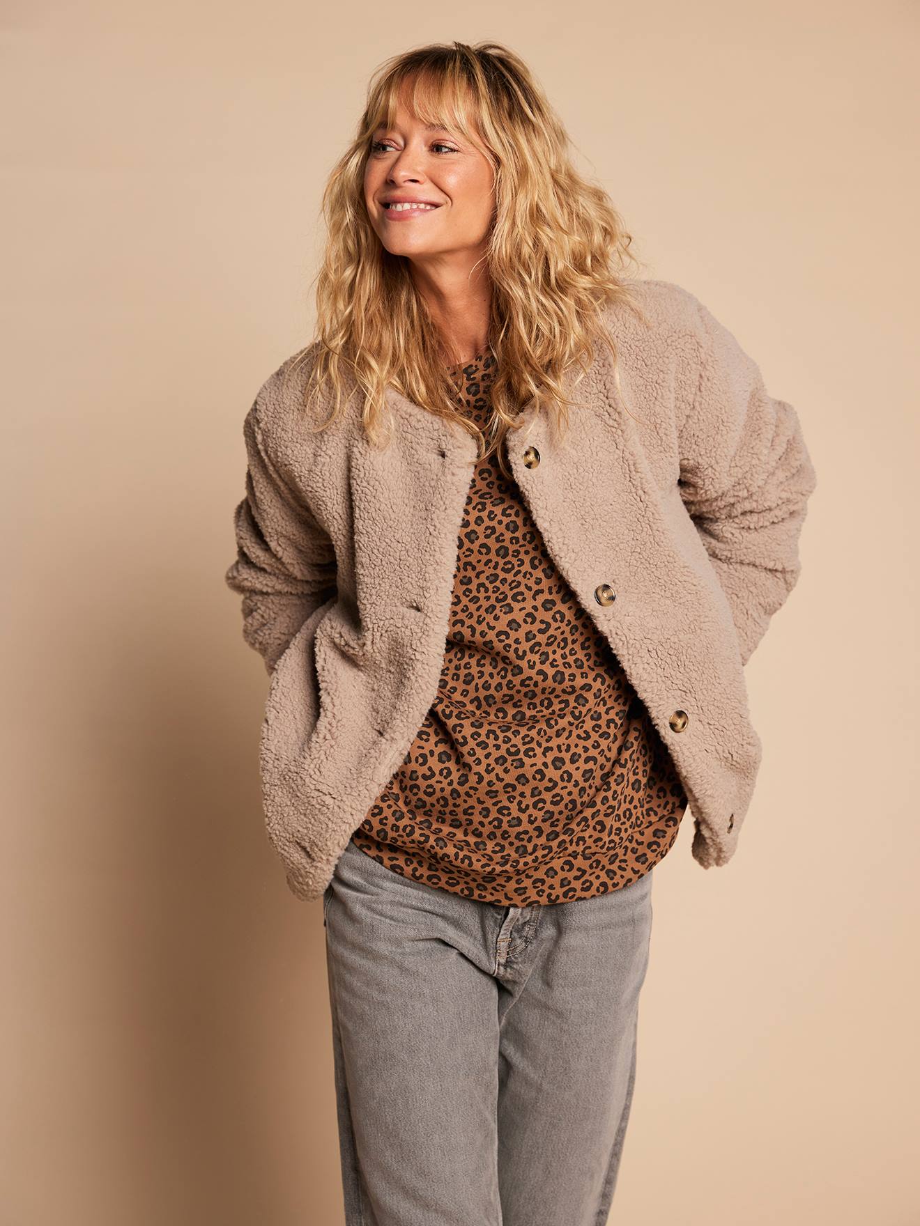 Sherpajas Met Luipaardvoering Voor Dames, Moeder-dochter Capsulecollectie Envie De Fraise Taupe