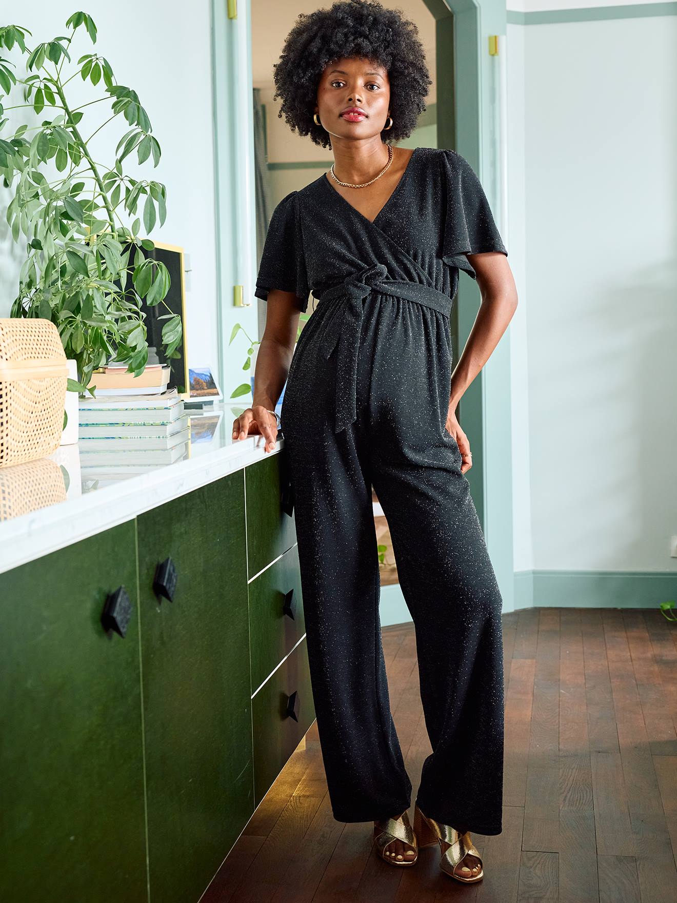 Vertbaudet Jumpsuit Voor Zwangerschap En Borstvoeding Van Glitterend Fluweel / Velours Zwart
