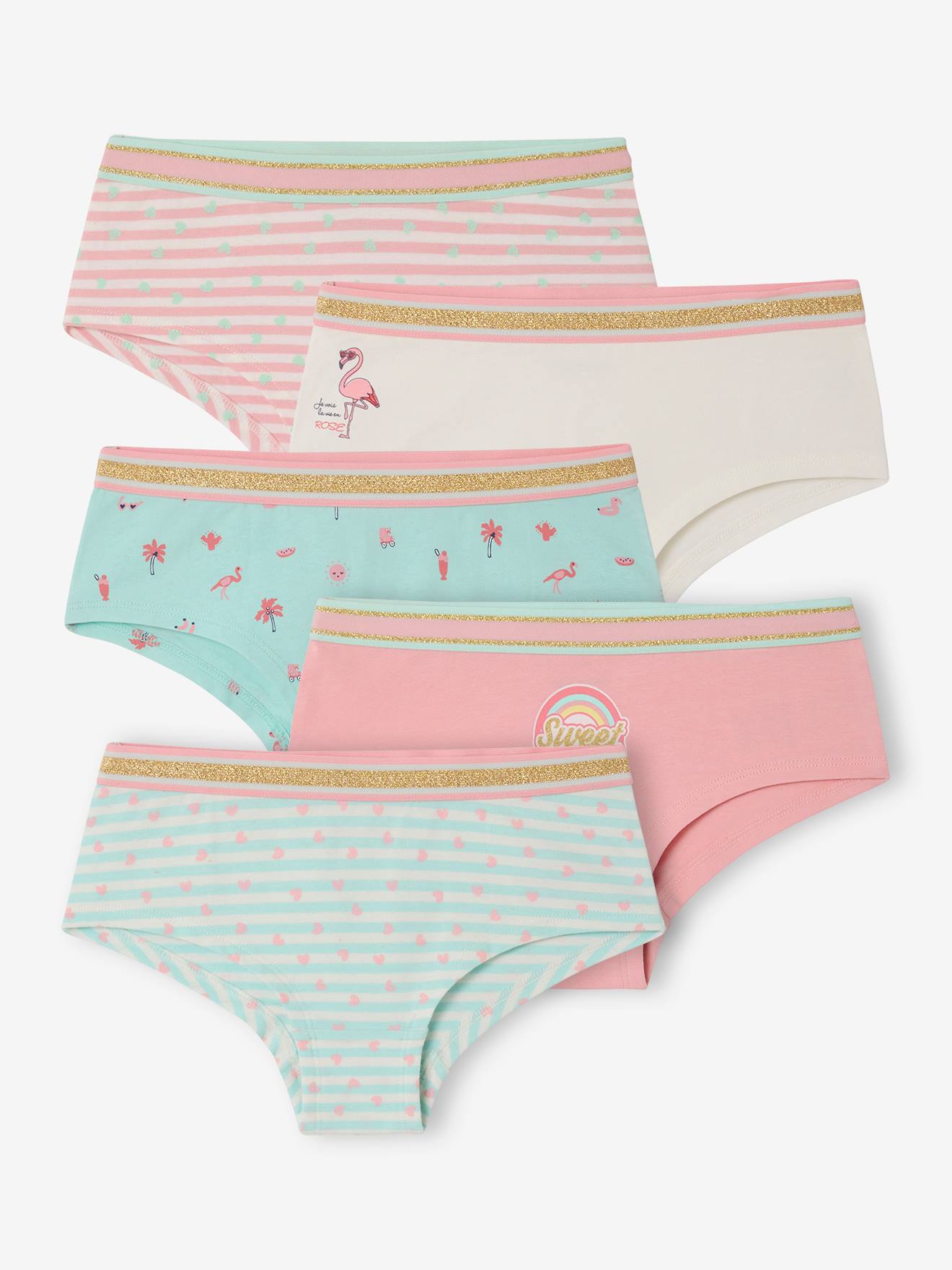 Vertbaudet Set Van 5 Shorties Voor Meisjes Oeko-Tex® Blauwe En Roze Set