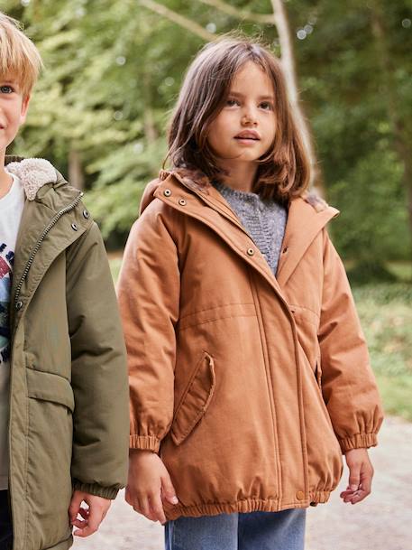Parka fille à capuche doublée imitation fourrure bois de rose+camel+marine+noir+prune+vert foncé - vertbaudet enfant 