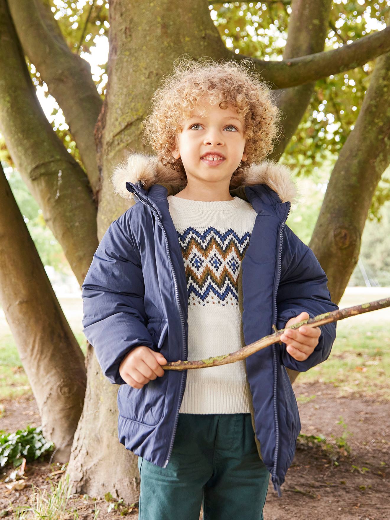 Vertbaudet Parka Sweater Met Capuchon Voor Jongens Marineblauw