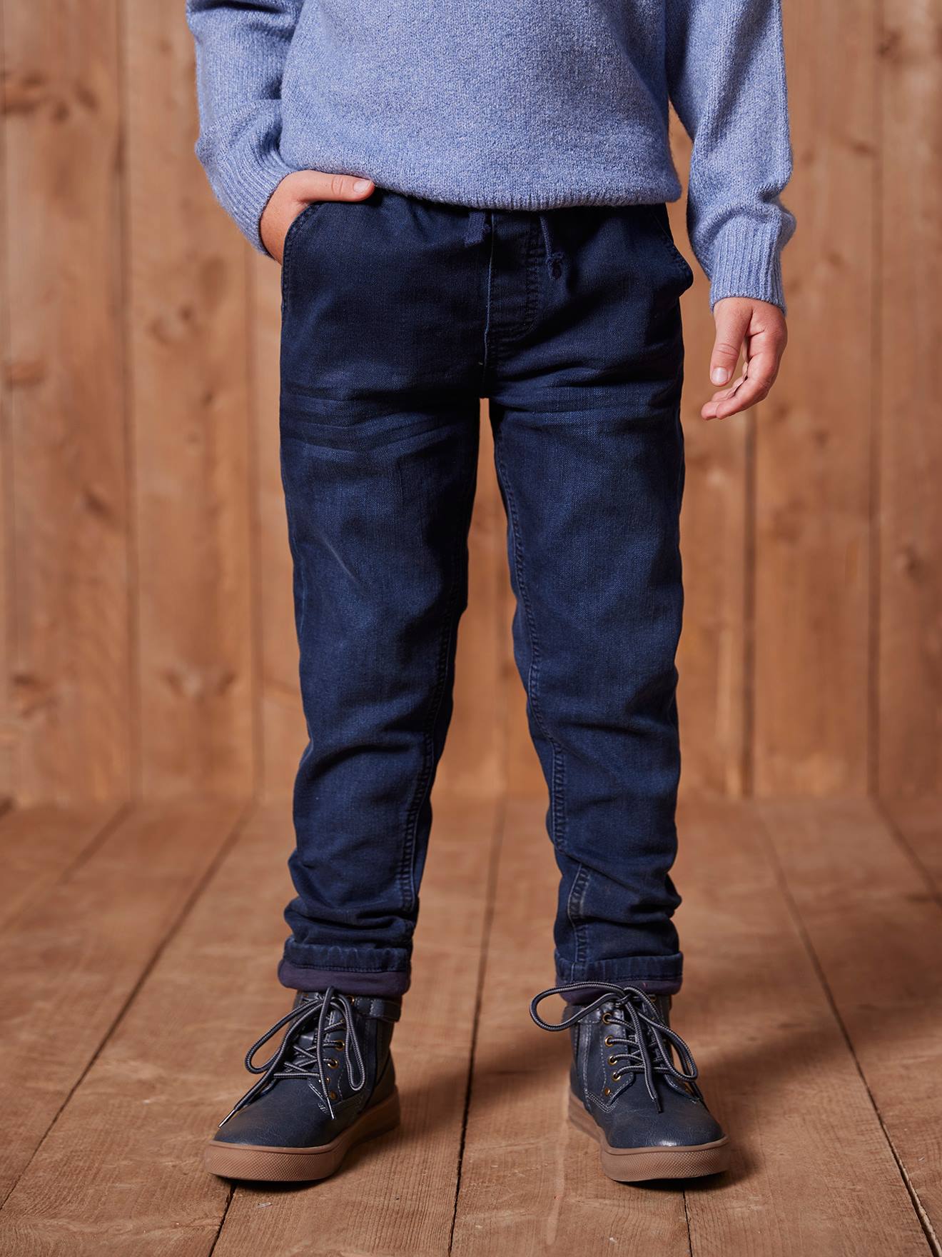 Vertbaudet Gevoerde Jeans Met Rechte Pasvorm, Eenvoudig Aan Te Trekken Denim Blue Black