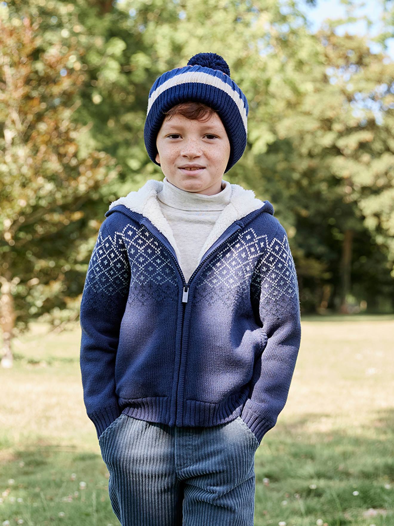 Vertbaudet Sweater Met Capuchon Gevoerd Met Sherpa Voor Jongens Marineblauw