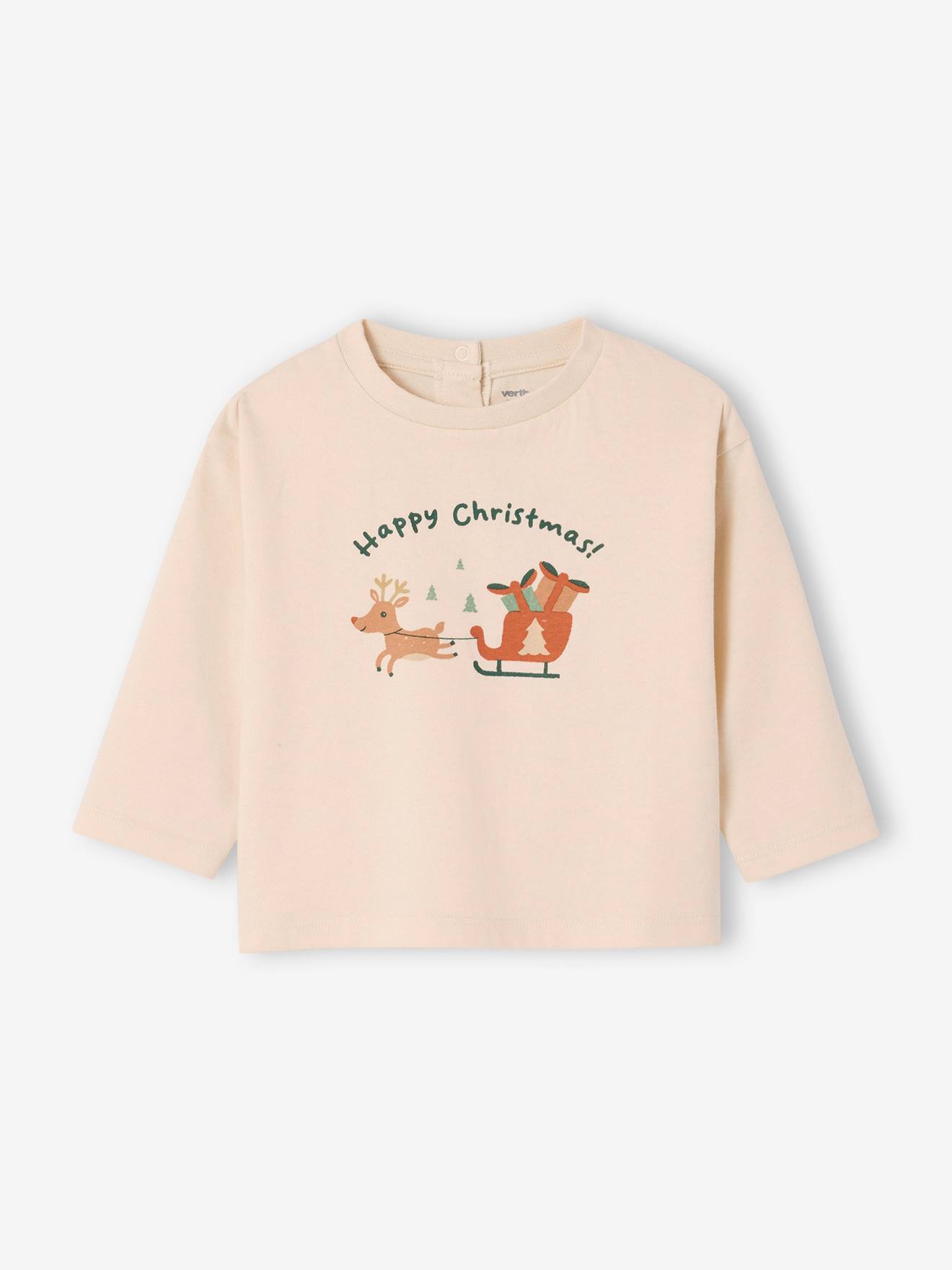 Vertbaudet T-shirt Baby Kerstmis Motief Slee Lange Mouwen Vanille