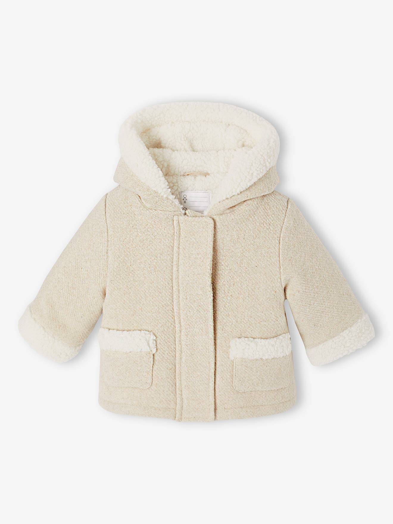 Vertbaudet Babymantel Van Iriserende Wollen Stof Met Voering Van Imitatiebont Gemêleerd Beige