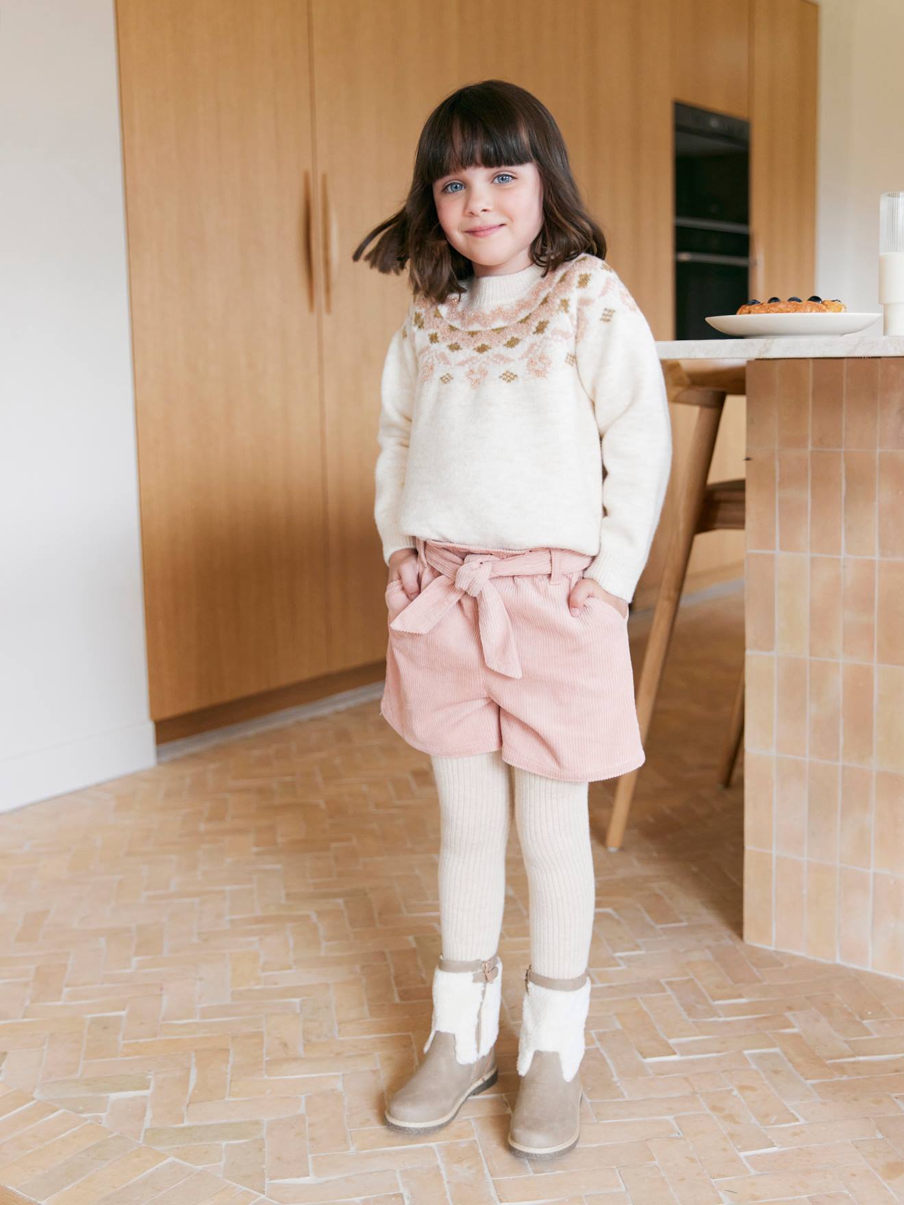 Vertbaudet Short Voor Meisjes In Fluweel / Velours In Paper Bag Stijl Roze (poederkleur)