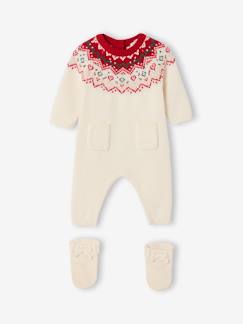 Baby-Babyset-2-delige babyset met tricot babypakje + sokken in thema Kerst