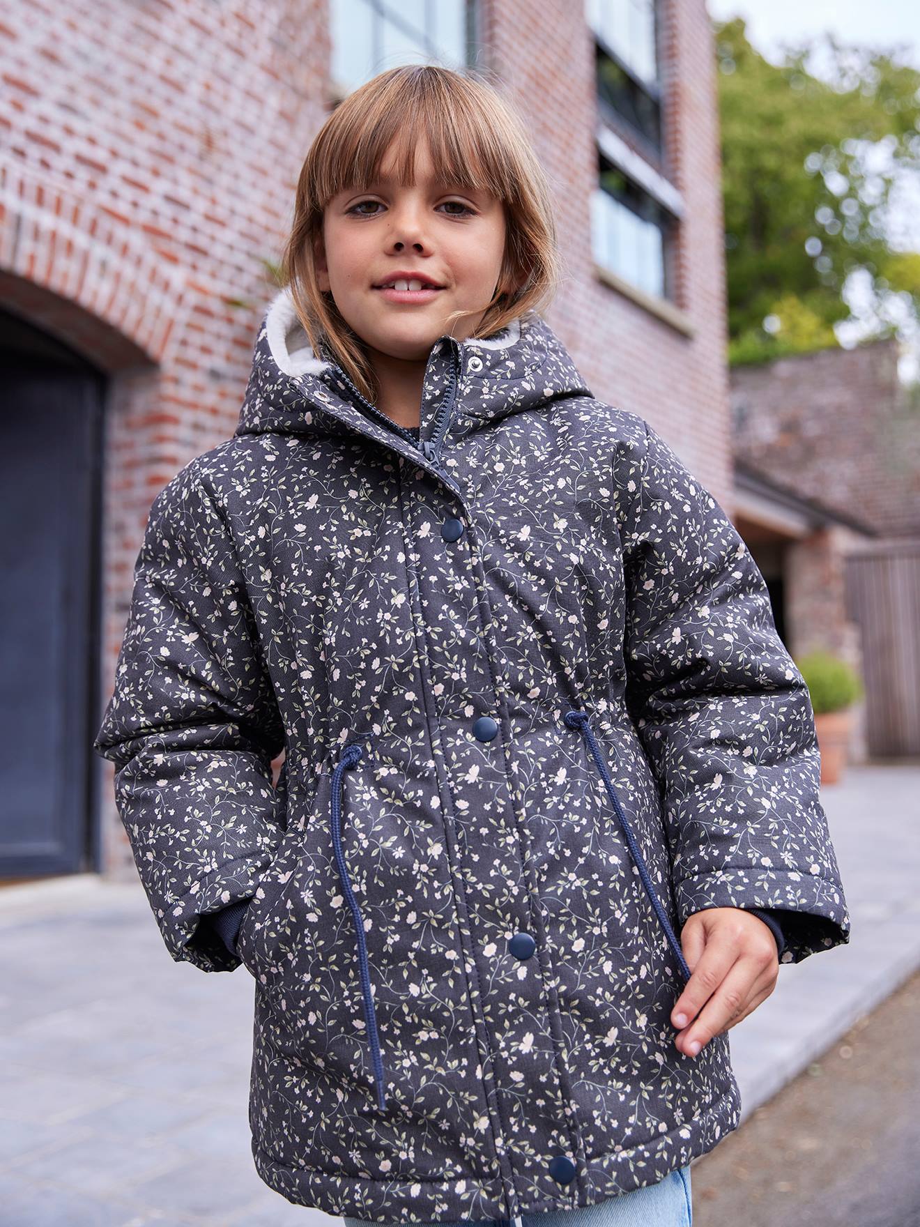 Vertbaudet Romantische Parka Met Capuchon Voor Meisjes Marineblauw
