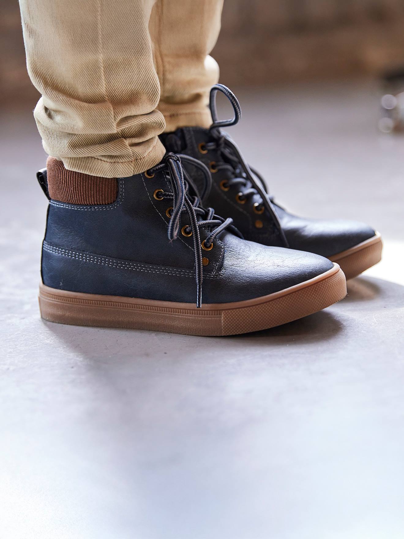 Vertbaudet Geveterde En Geritste Synthetische Boots Voor Jongens Marineblauw