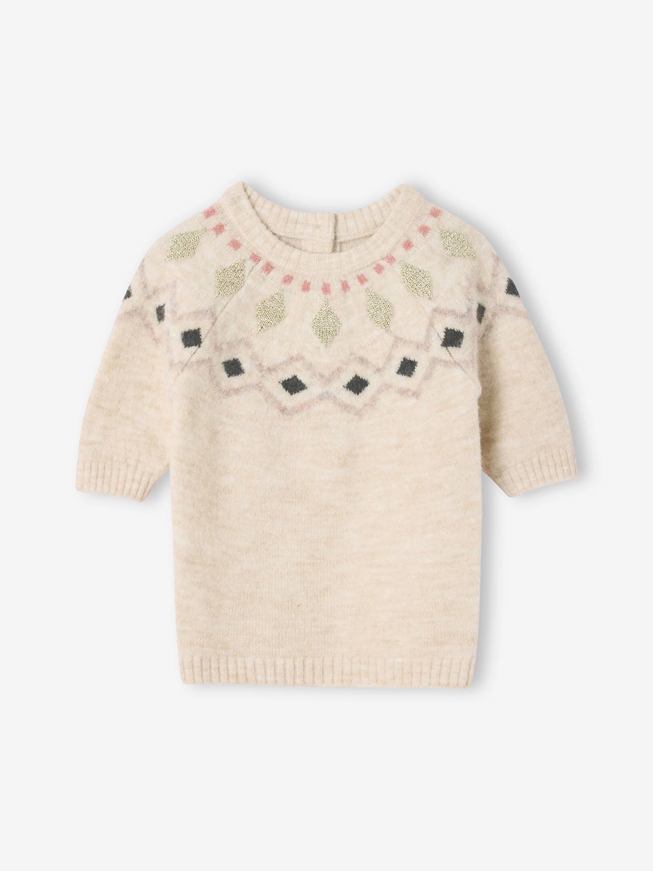Vertbaudet Gebreide Jacquard Jurk Baby Vanille
