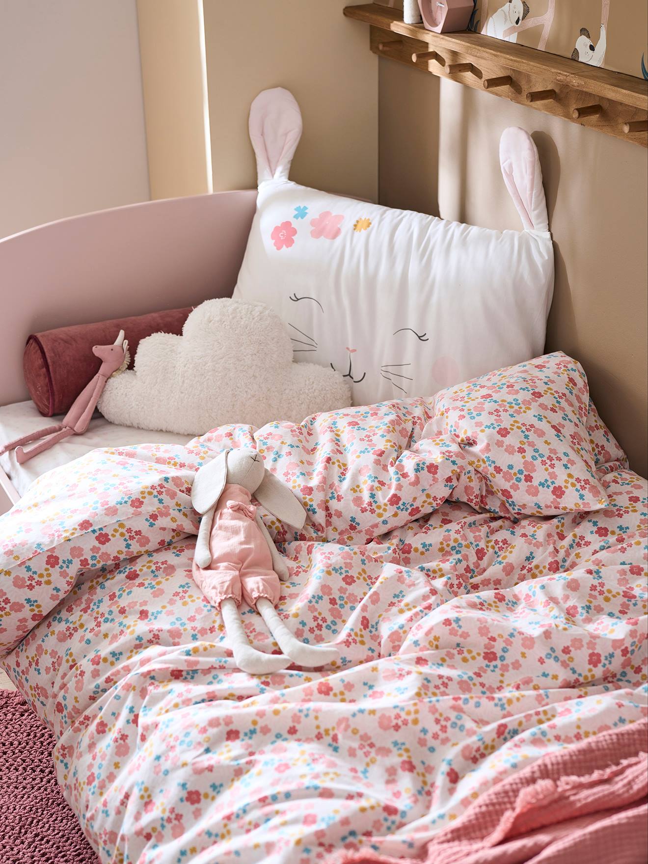 Vertbaudet Set Dekbedovertrek + Kussensloop Lapin Romantique Ivoor/roze