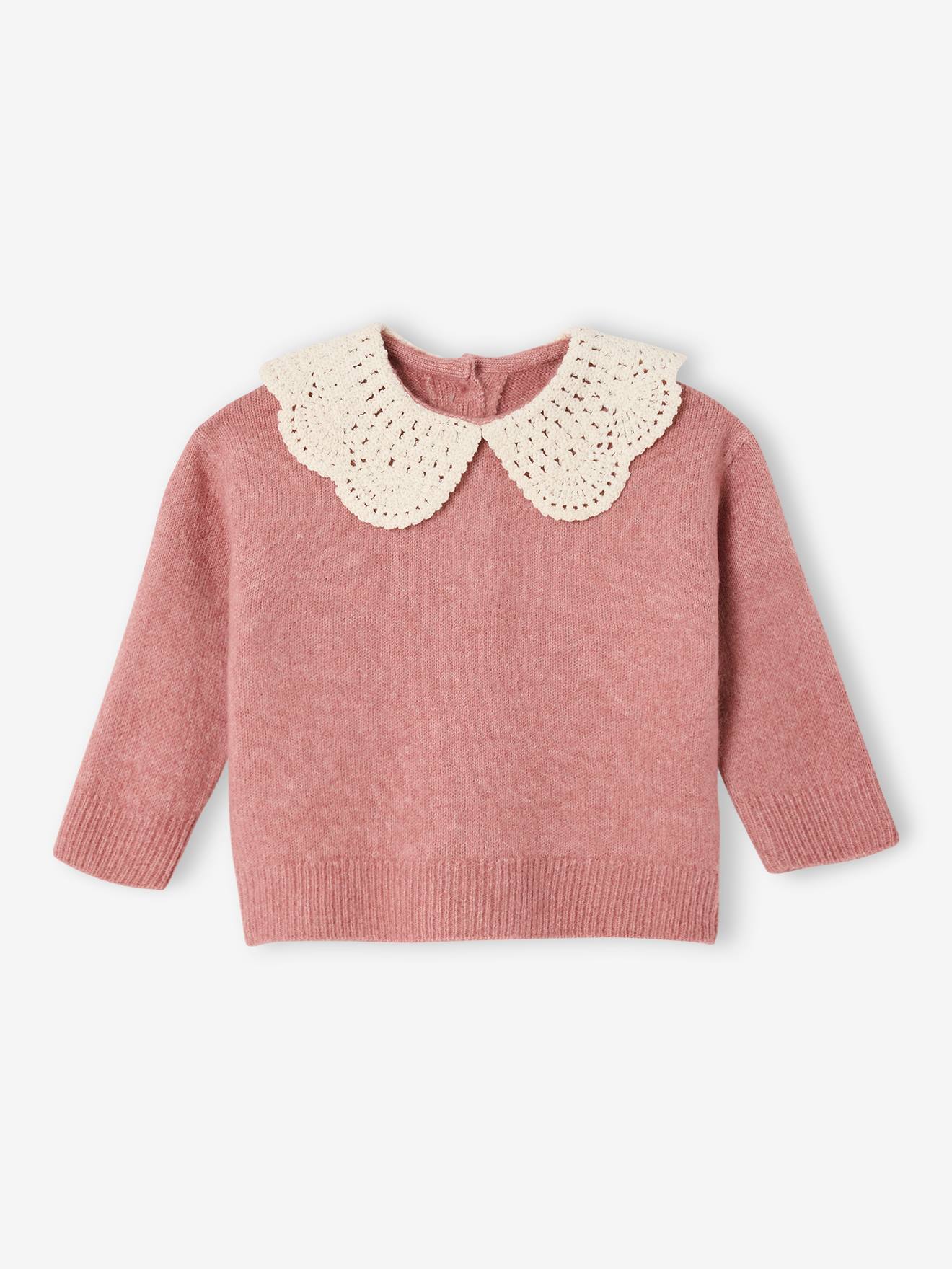 Vertbaudet Baby Trui In Tricot Met Gehaakte Kraag Roze (poederkleur)