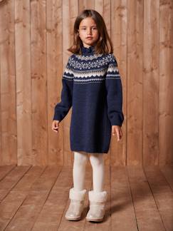 Meisje-Jacquard jurk in tricot voor meisjes