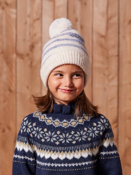 Fille-Ensemble rayé fille bonnet + snood + moufles/gants