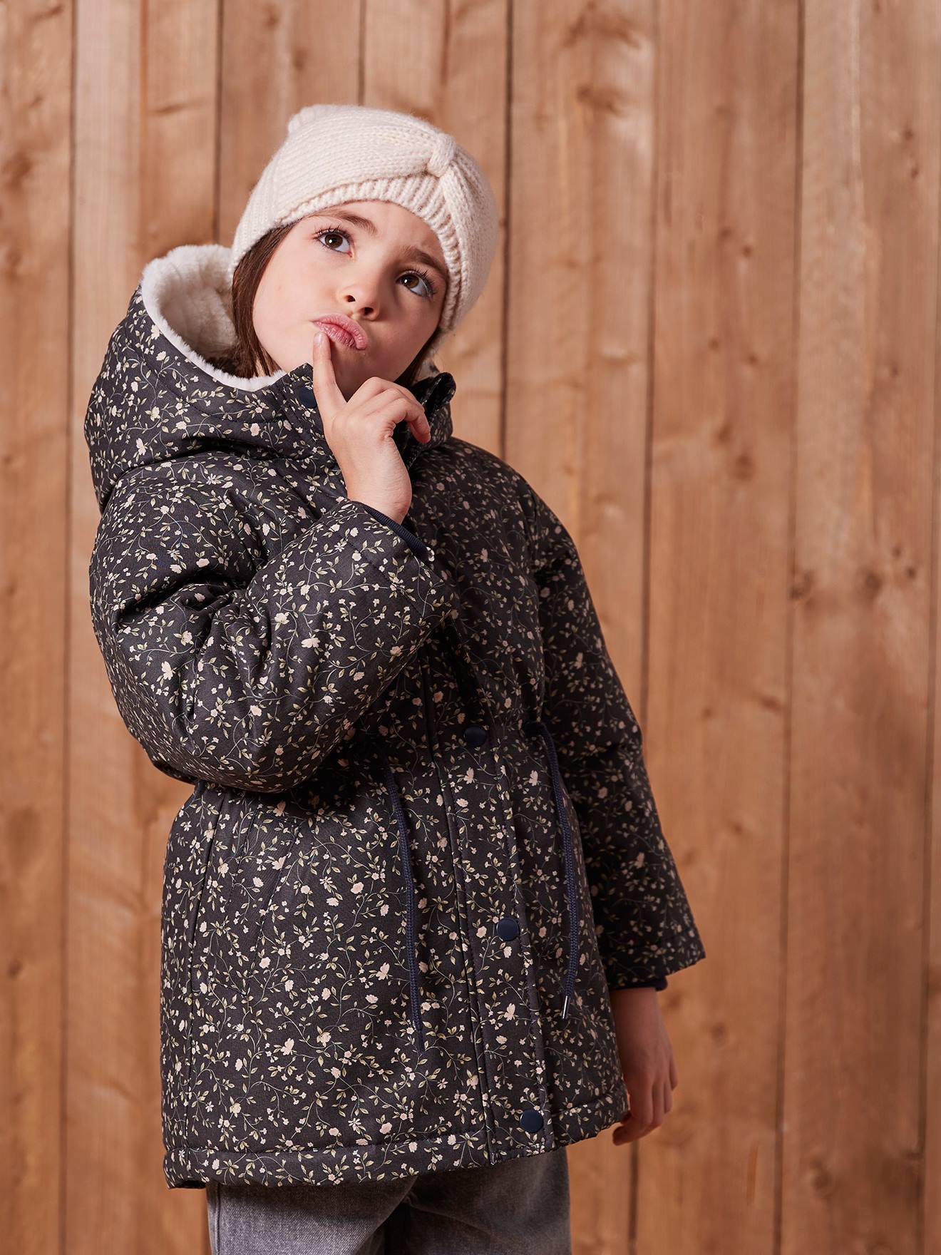 Cagoule Fille VERTBAUDET - Maille Côtelée Fine, 67% Acrylique, 30% Polyester, 3% élasthanne