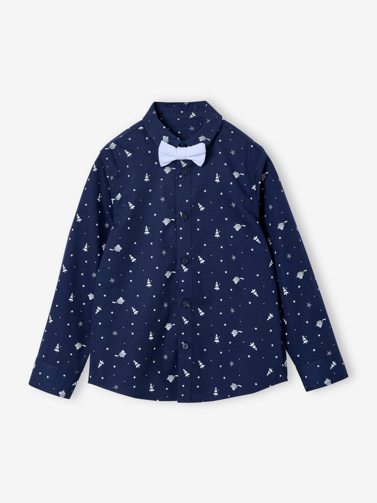 Vertbaudet Kersthemd Met Print Voor Jongens Blauw, Bedrukt