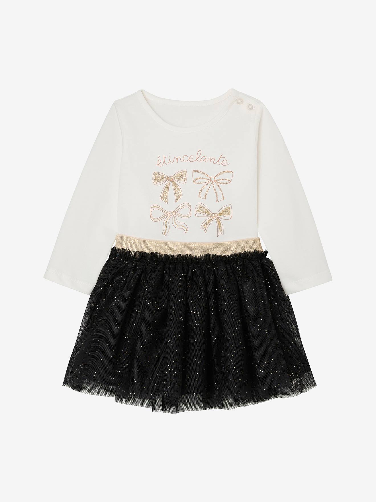 Vertbaudet Babyset Voor Meisjes, T-shirt, Rok Met Glitter Zwart