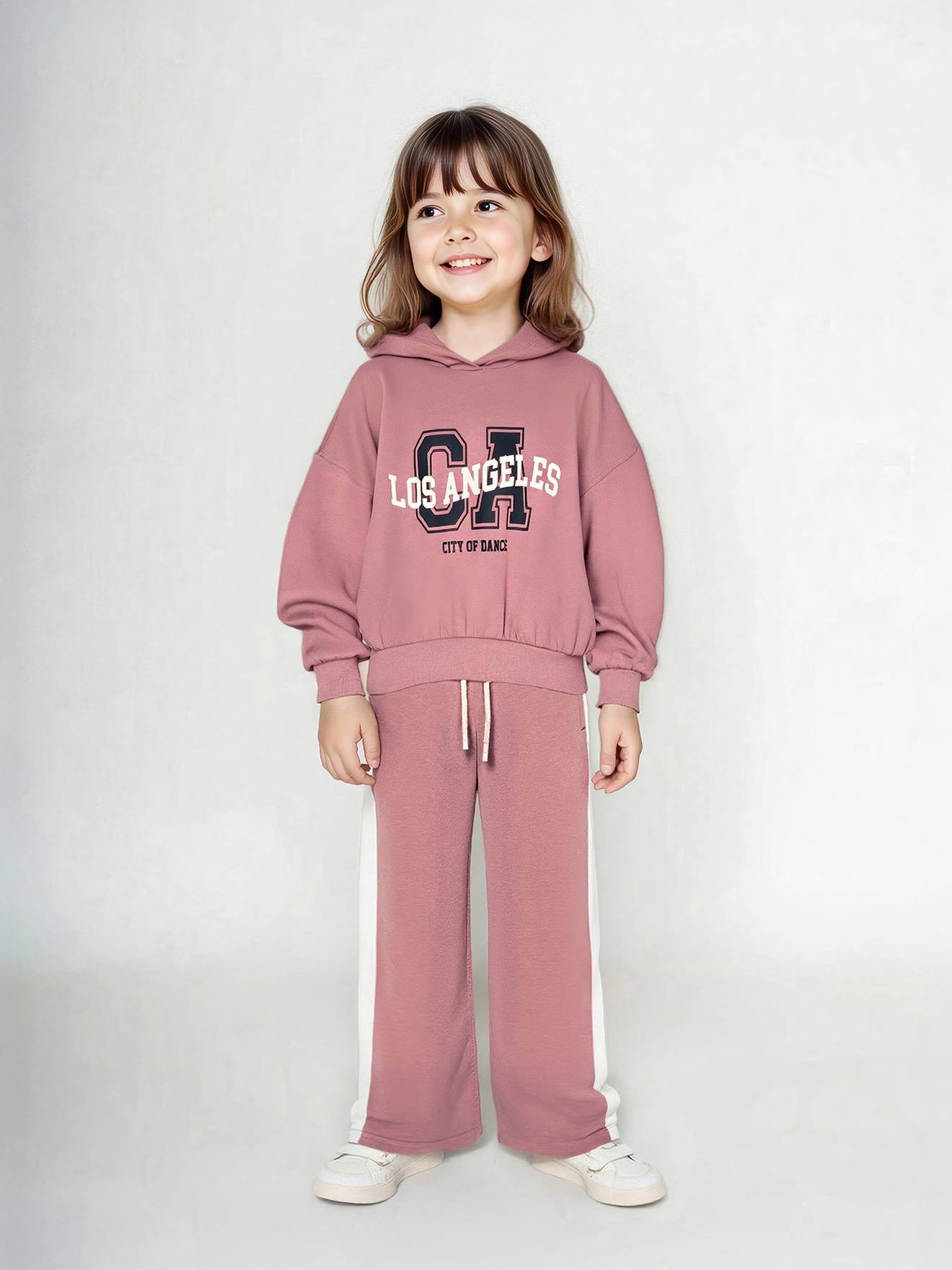 Vertbaudet Set Met Sportieve Sweater Met Capuchon + Wijde Joggingbroek Voor Meisjes Oudroze