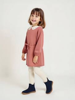 Meisje-Meisjesjurk van sweaterstof met macramé kraag